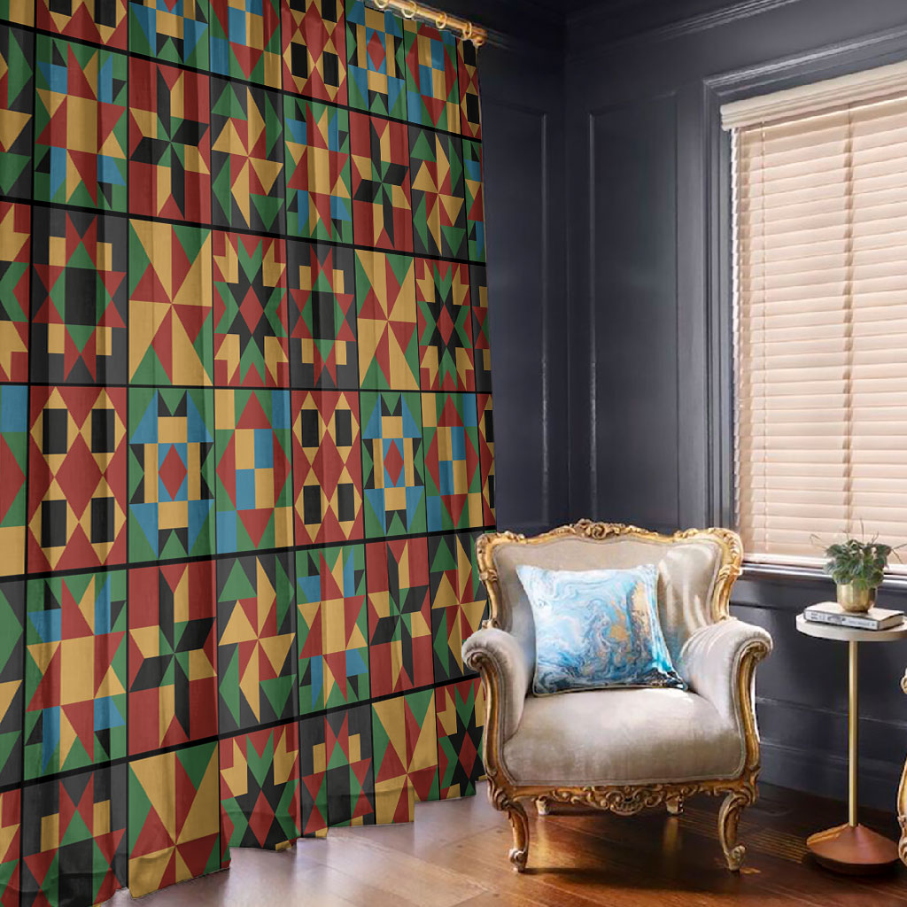 African American Quilt Inspired Window Curtain Freedom Quilt Symbolic Patchwork