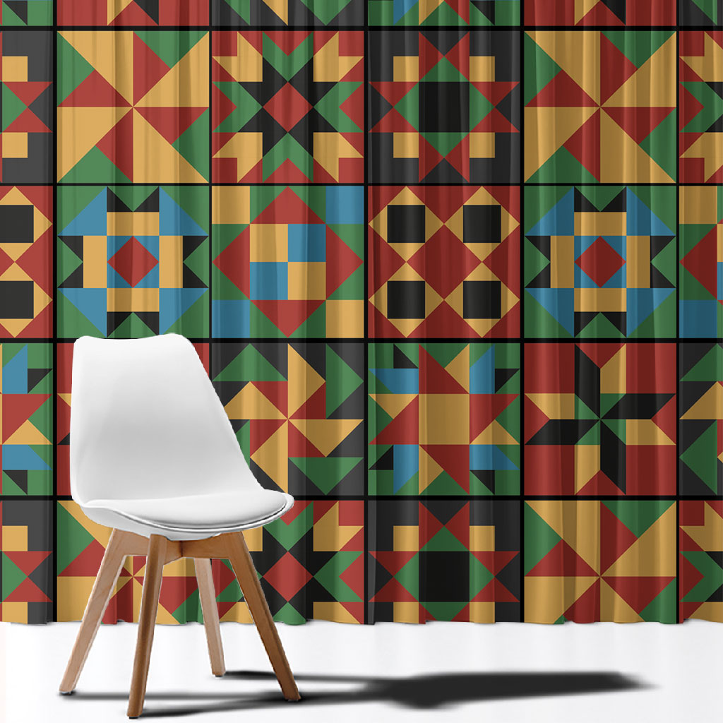 African American Quilt Inspired Window Curtain Freedom Quilt Symbolic Patchwork