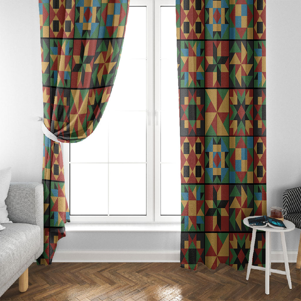 African American Quilt Inspired Window Curtain Freedom Quilt Symbolic Patchwork