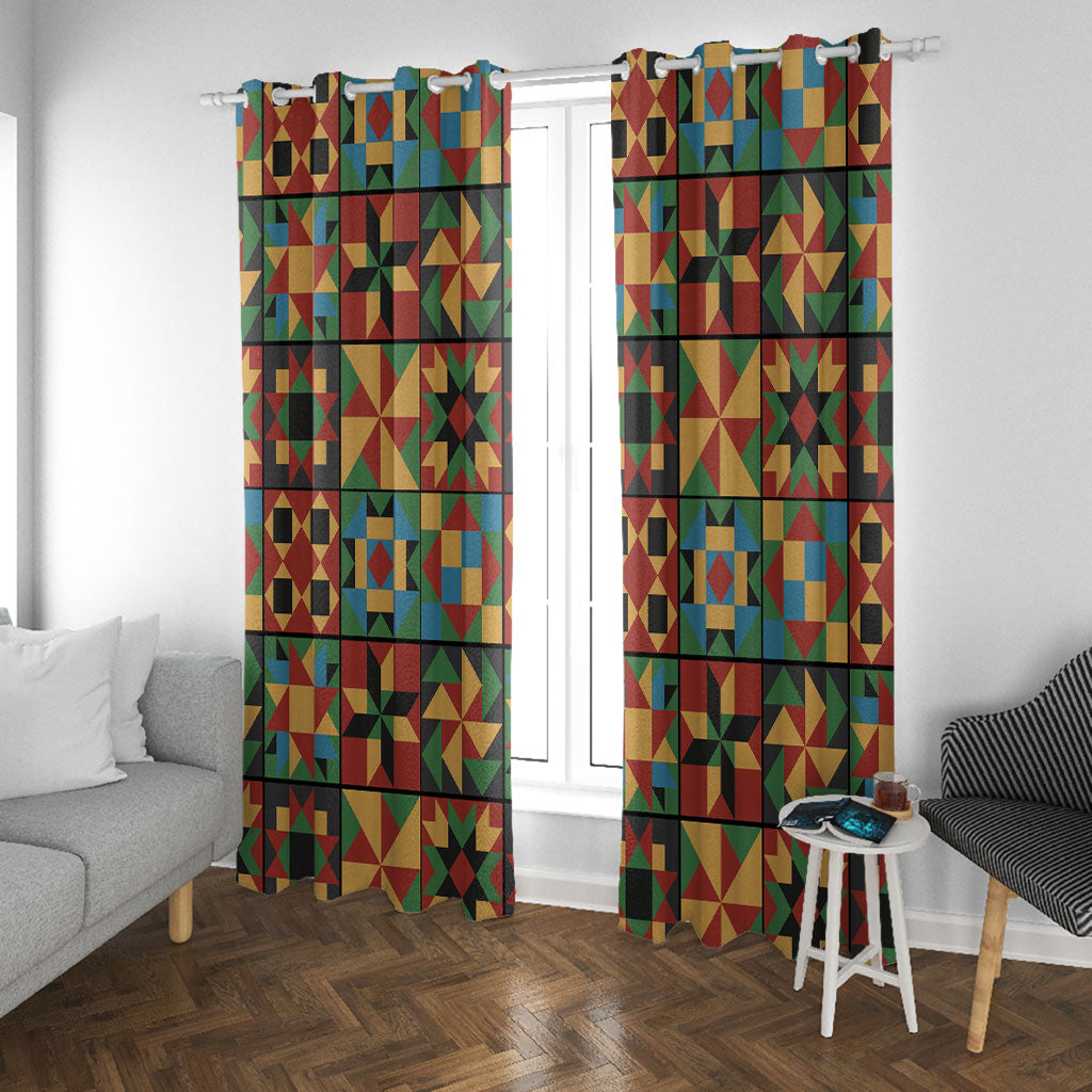 African American Quilt Inspired Window Curtain Freedom Quilt Symbolic Patchwork