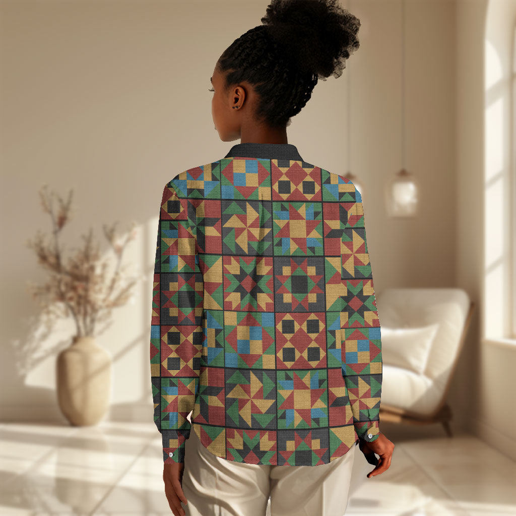 African American Quilt Inspired Women Casual Shirt Freedom Quilt Symbolic Patchwork
