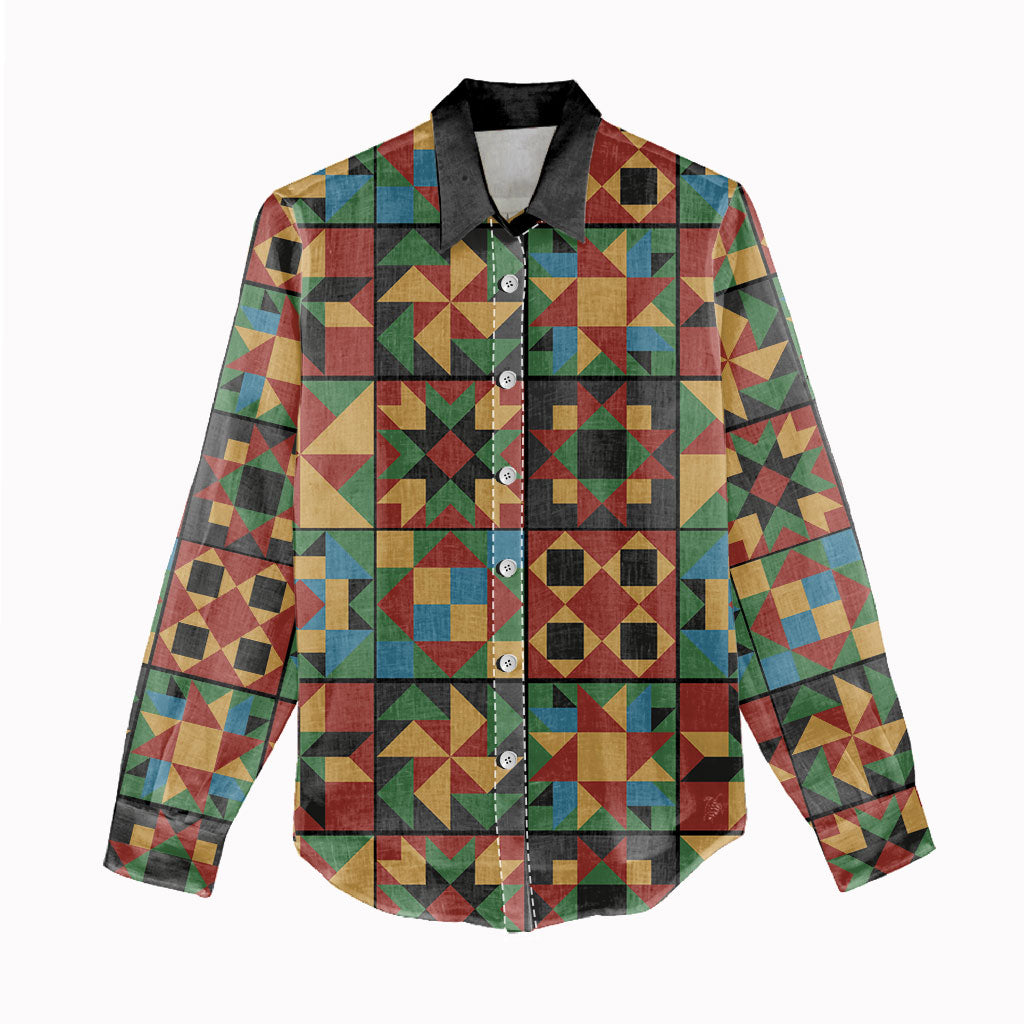 African American Quilt Inspired Women Casual Shirt Freedom Quilt Symbolic Patchwork
