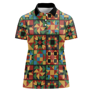 African American Quilt Inspired Women Polo Shirt Freedom Quilt Symbolic Patchwork