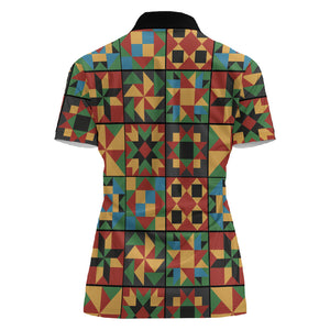 African American Quilt Inspired Women Polo Shirt Freedom Quilt Symbolic Patchwork