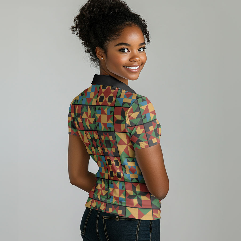 African American Quilt Inspired Women Polo Shirt Freedom Quilt Symbolic Patchwork