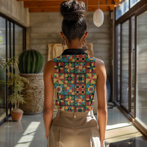 African American Quilt Inspired Women Sleeveless Polo Shirt Freedom Quilt Symbolic Patchwork