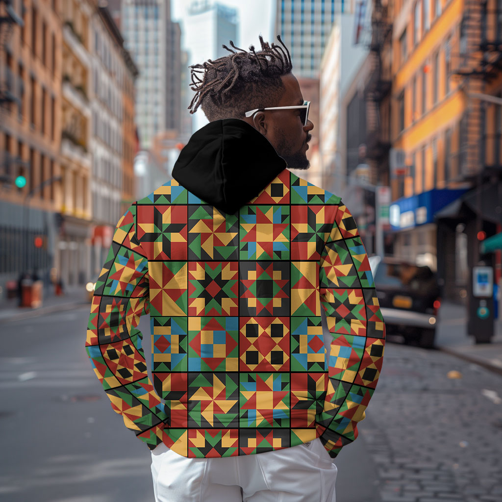 African American Quilt Inspired Zip Hoodie Freedom Quilt Symbolic Patchwork