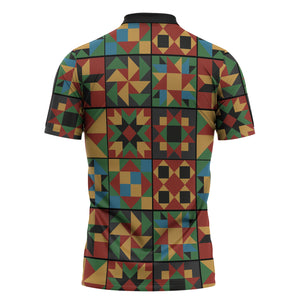African American Quilt Inspired Zipper Polo Shirt Freedom Quilt Symbolic Patchwork