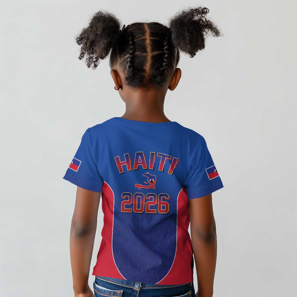 Afro-Haitians World Football 2026 Kid T shirt Haiti est de Retour Blue Voodoo Veve Spirits LT9