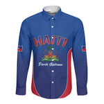 Afro-Haitians World Football 2026 Long Sleeve Button Shirt Haiti est de Retour Blue Voodoo Veve Spirits - African Pride