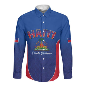 Afro-Haitians World Football 2026 Long Sleeve Button Shirt Haiti est de Retour Blue Voodoo Veve Spirits - African Pride