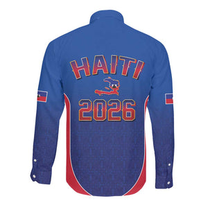 Afro-Haitians World Football 2026 Long Sleeve Button Shirt Haiti est de Retour Blue Voodoo Veve Spirits - African Pride