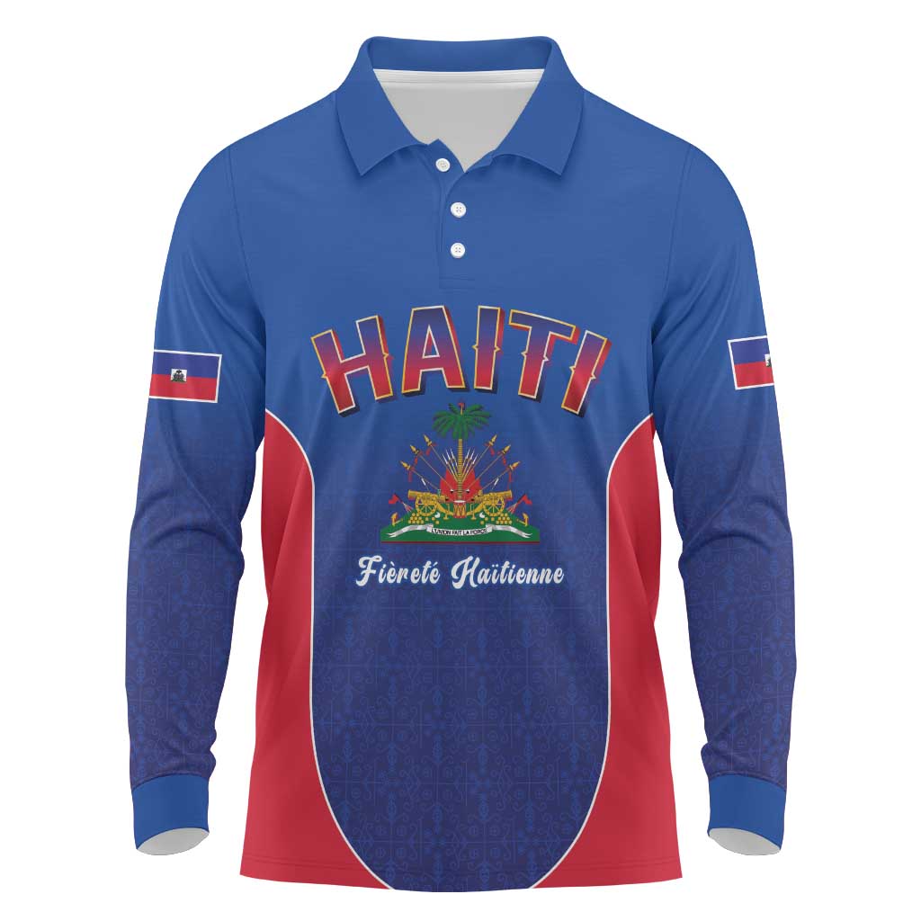 Afro-Haitians World Football 2026 Long Sleeve Polo Shirt Haiti est de Retour Blue Voodoo Veve Spirits - African Pride