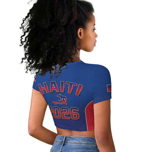 Afro-Haitians World Football 2026 Raglan Cropped T shirt Haiti est de Retour Blue Voodoo Veve Spirits LT9