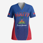 Afro-Haitians World Football 2026 Scrub Top Haiti est de Retour Blue Voodoo Veve Spirits - African Pride