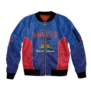 Afro-Haitians World Football 2026 Sleeve Zip Bomber Jacket Haiti est de Retour Blue Voodoo Veve Spirits - African Pride