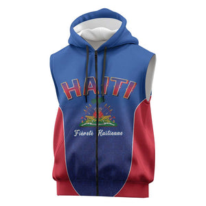 Afro-Haitians World Football 2026 Sleeveless Zip Hoodie Haiti est de Retour Blue Voodoo Veve Spirits - African Pride
