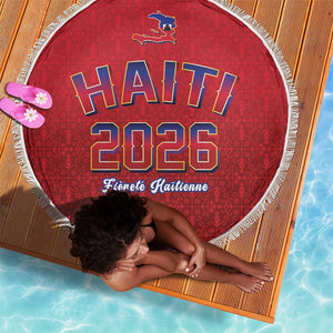 Afro-Haitians World Football 2026 Beach Blanket Haiti est de Retour Red Voodoo Veve Spirits - African Pride