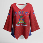 Afro-Haitians World Football 2026 Kimono Sleeve Blouse Haiti est de Retour Red Voodoo Veve Spirits