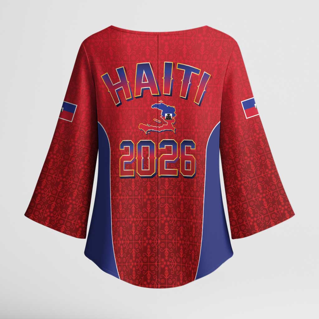 Afro-Haitians World Football 2026 Kimono Sleeve Blouse Haiti est de Retour Red Voodoo Veve Spirits