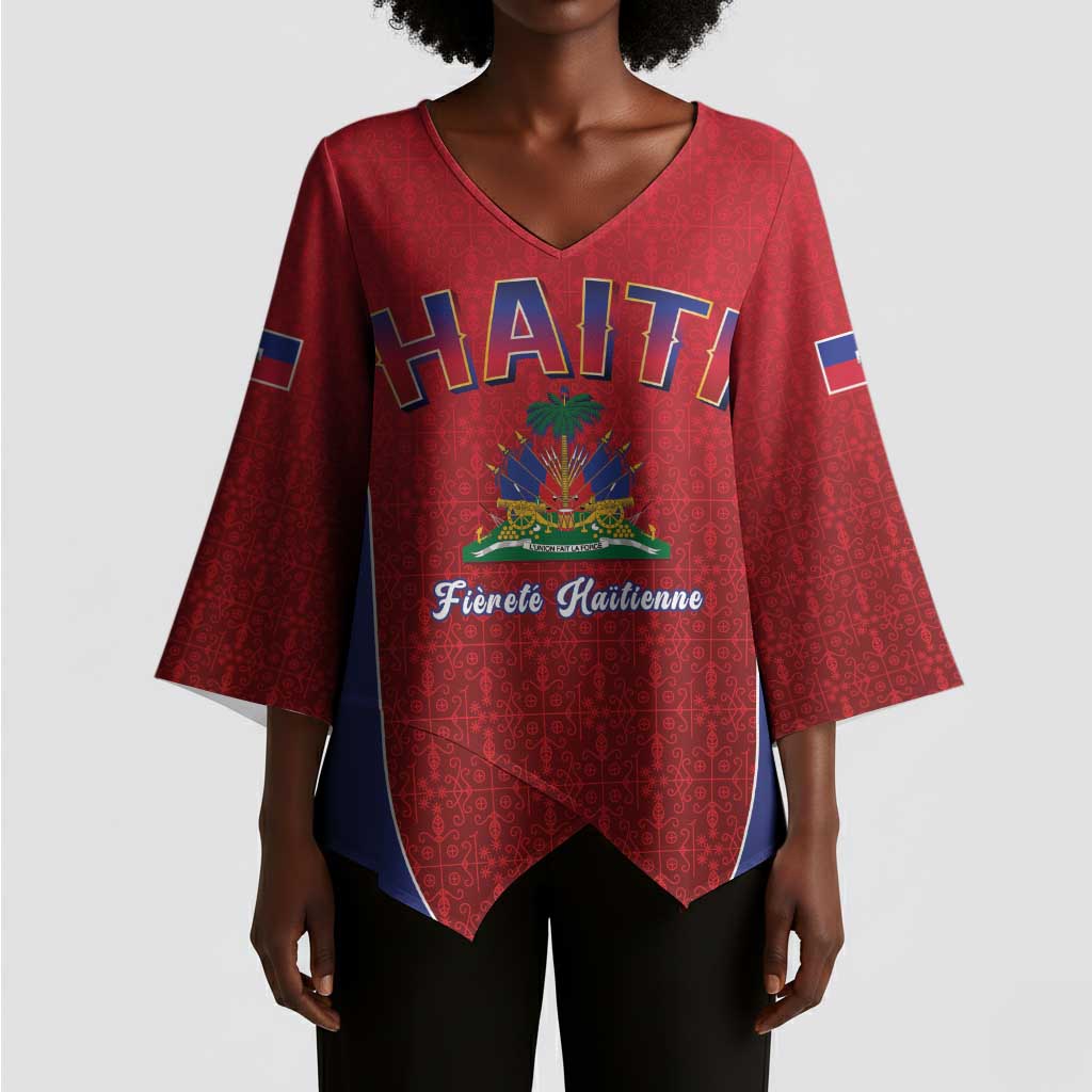 Afro-Haitians World Football 2026 Kimono Sleeve Blouse Haiti est de Retour Red Voodoo Veve Spirits