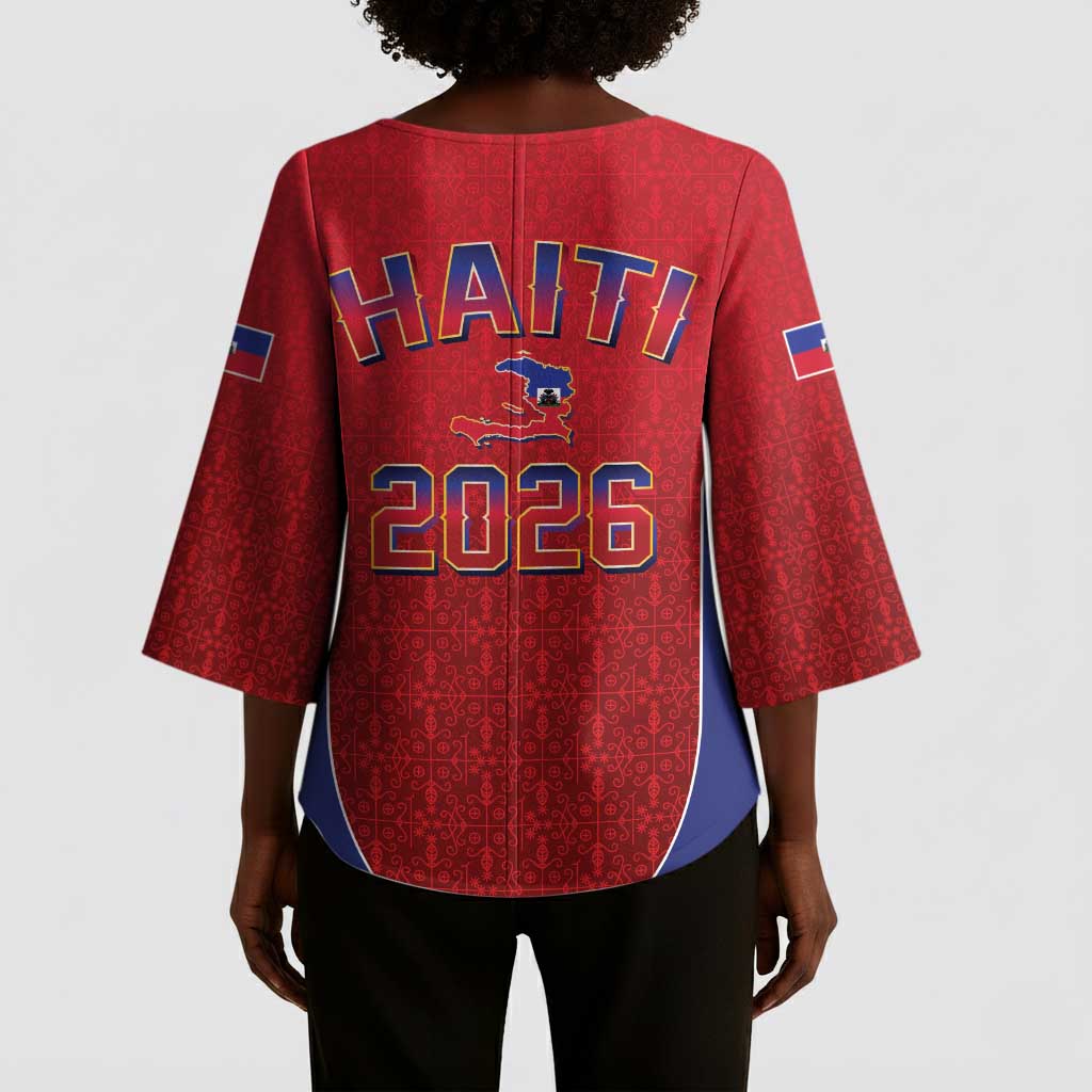 Afro-Haitians World Football 2026 Kimono Sleeve Blouse Haiti est de Retour Red Voodoo Veve Spirits