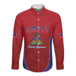 Afro-Haitians World Football 2026 Long Sleeve Button Shirt Haiti est de Retour Red Voodoo Veve Spirits - African Pride