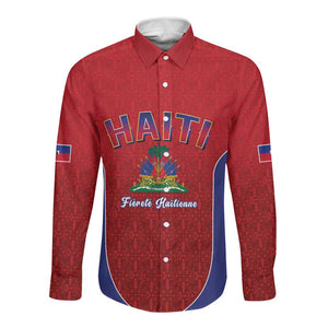 Afro-Haitians World Football 2026 Long Sleeve Button Shirt Haiti est de Retour Red Voodoo Veve Spirits - African Pride