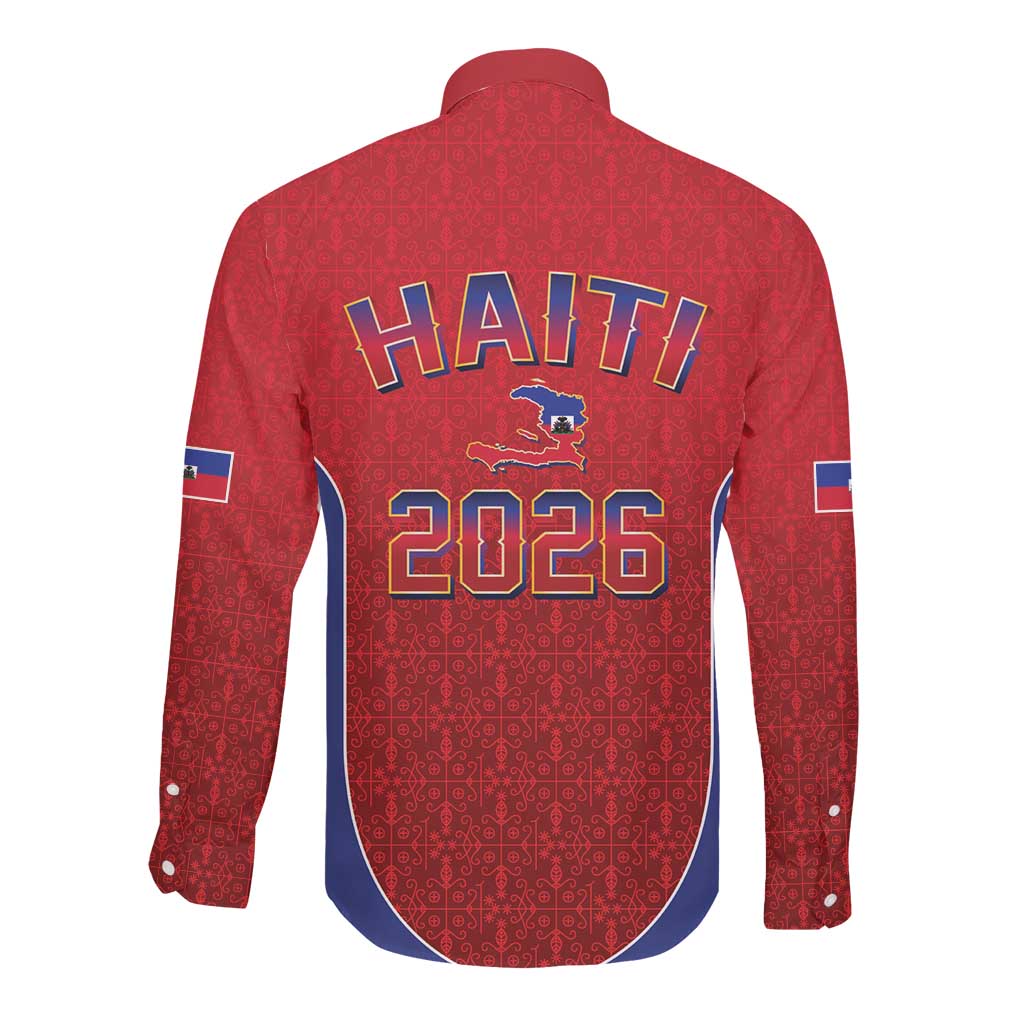 Afro-Haitians World Football 2026 Long Sleeve Button Shirt Haiti est de Retour Red Voodoo Veve Spirits - African Pride