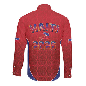 Afro-Haitians World Football 2026 Long Sleeve Button Shirt Haiti est de Retour Red Voodoo Veve Spirits - African Pride