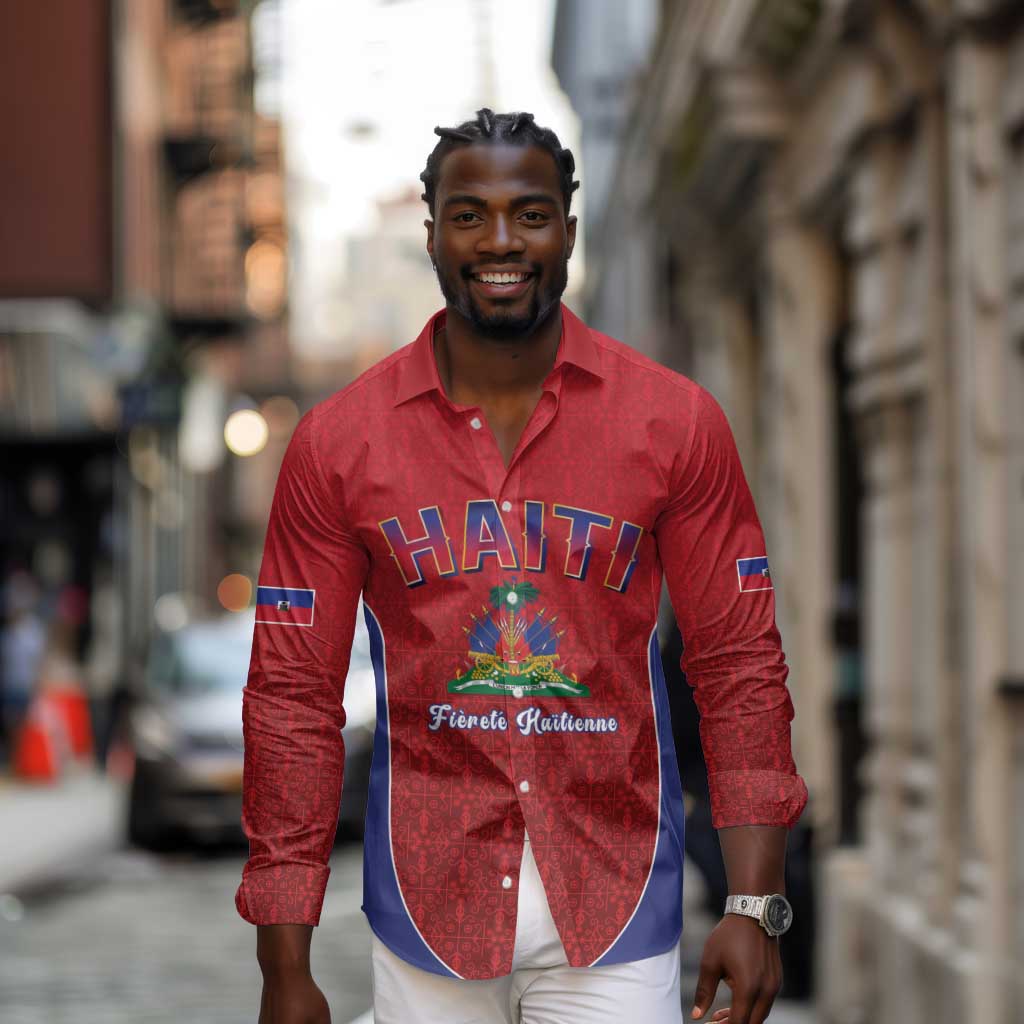 Afro-Haitians World Football 2026 Long Sleeve Button Shirt Haiti est de Retour Red Voodoo Veve Spirits - African Pride