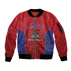 Afro-Haitians World Football 2026 Sleeve Zip Bomber Jacket Haiti est de Retour Red Voodoo Veve Spirits - African Pride