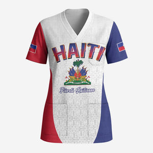Afro-Haitians World Football 2026 Scrub Top Haiti est de Retour White Voodoo Veve Spirits - African Pride