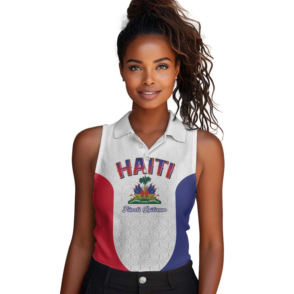 Afro-Haitians World Football 2026 Women Sleeveless Polo Shirt Haiti est de Retour White Voodoo Veve Spirits - African Pride