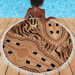 Afro Tiger Mix Dashiki Tribal Pattern Beach Blanket