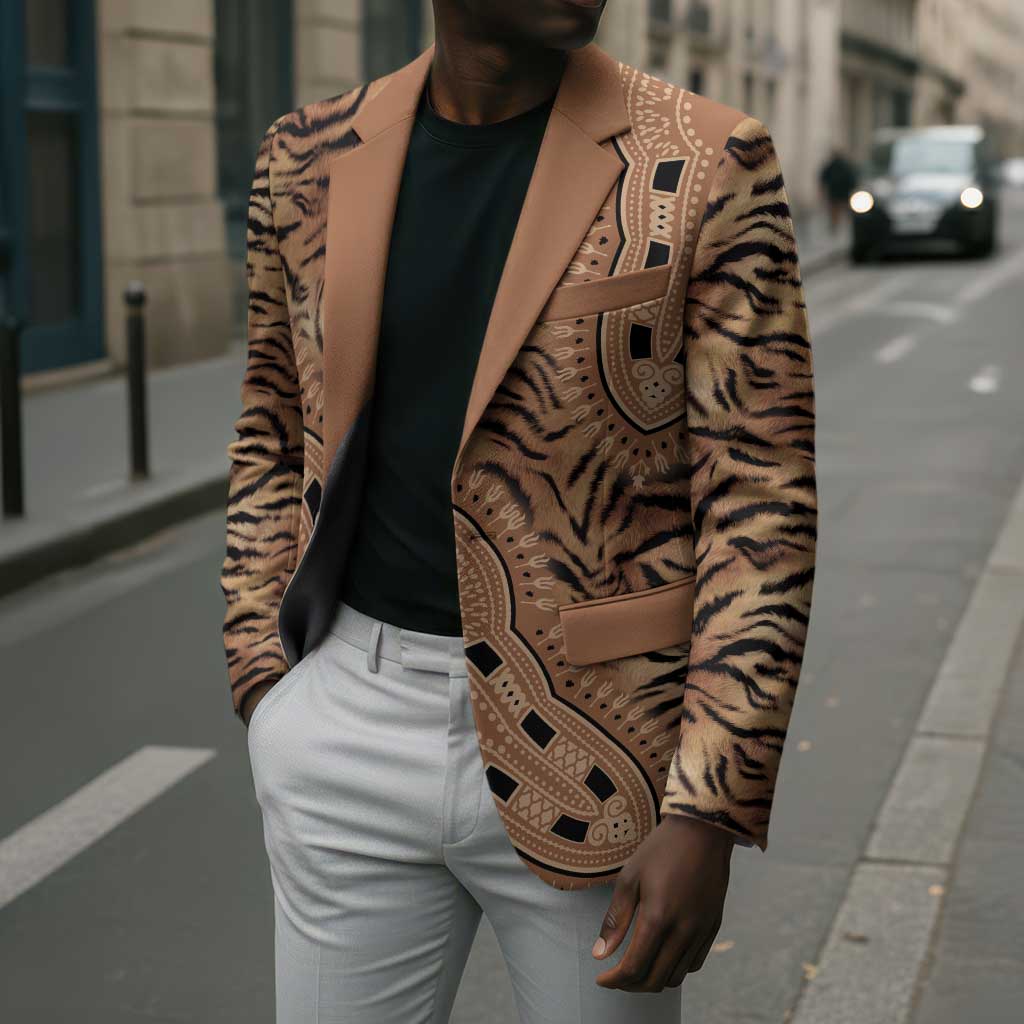 Africa Tiger Mix Dashiki Tribal Pattern Blazer