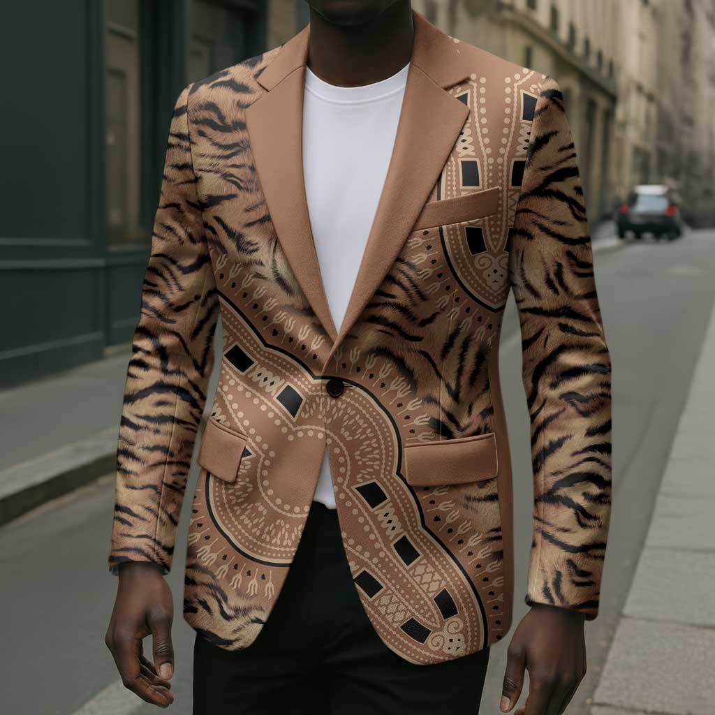 Africa Tiger Mix Dashiki Tribal Pattern Blazer
