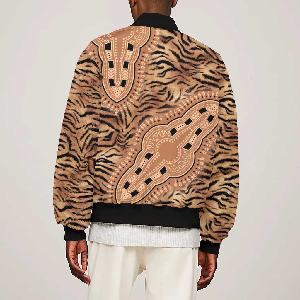 Afro Tiger Mix Dashiki Tribal Pattern Bomber Jacket