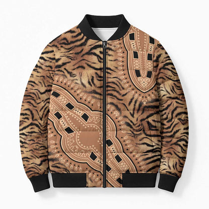 Africa Tiger Mix Dashiki Tribal Pattern Bomber Puffer Jacket