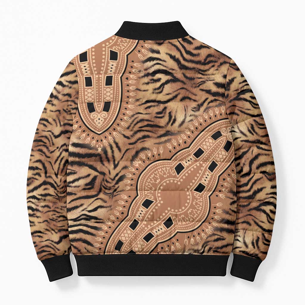 Africa Tiger Mix Dashiki Tribal Pattern Bomber Puffer Jacket
