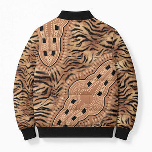 Africa Tiger Mix Dashiki Tribal Pattern Bomber Puffer Jacket