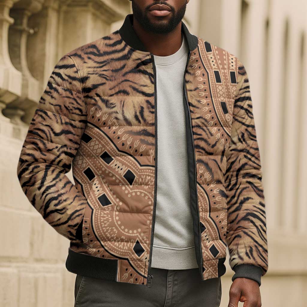 Africa Tiger Mix Dashiki Tribal Pattern Bomber Puffer Jacket