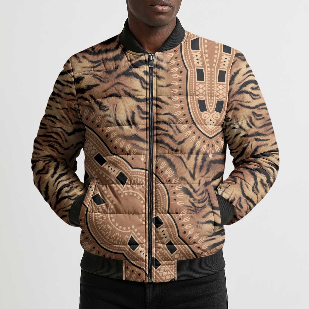 Africa Tiger Mix Dashiki Tribal Pattern Bomber Puffer Jacket