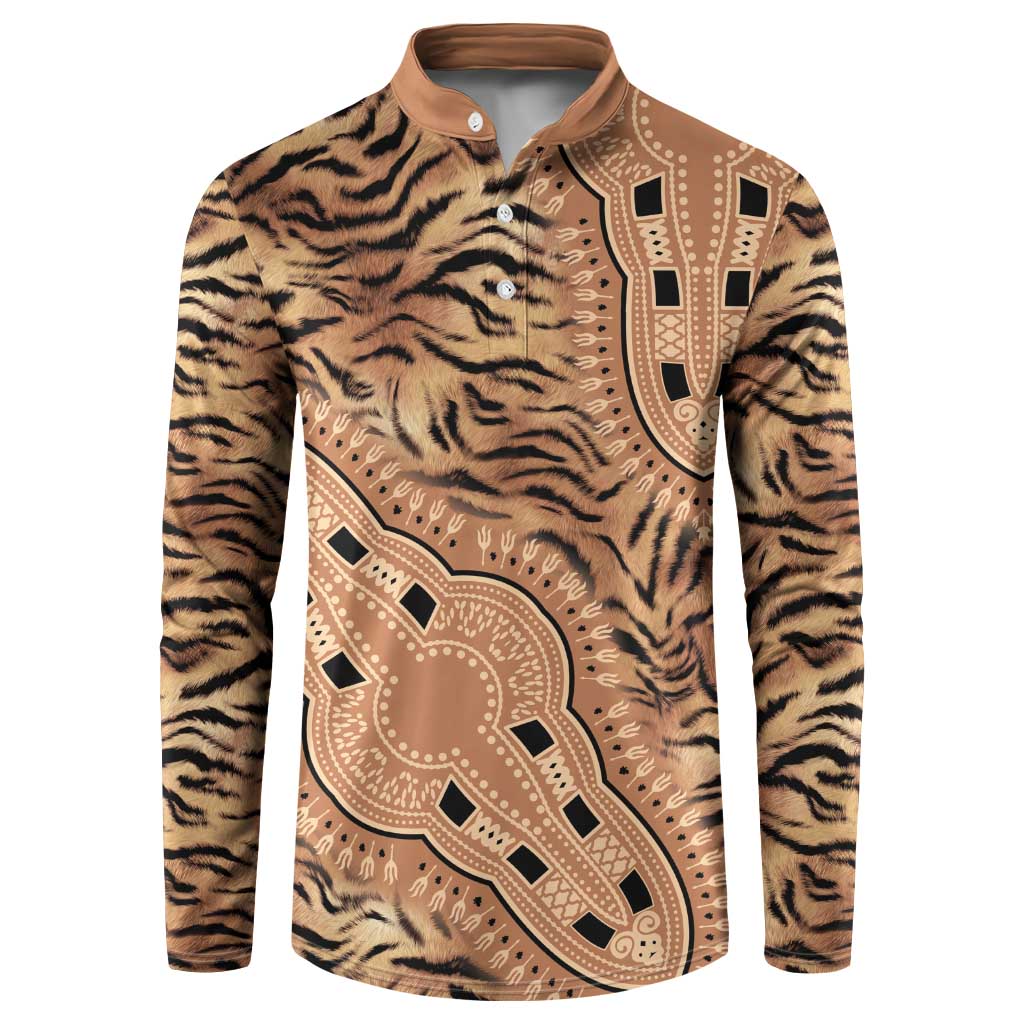 Africa Tiger Mix Dashiki Tribal Pattern Button Sweatshirt