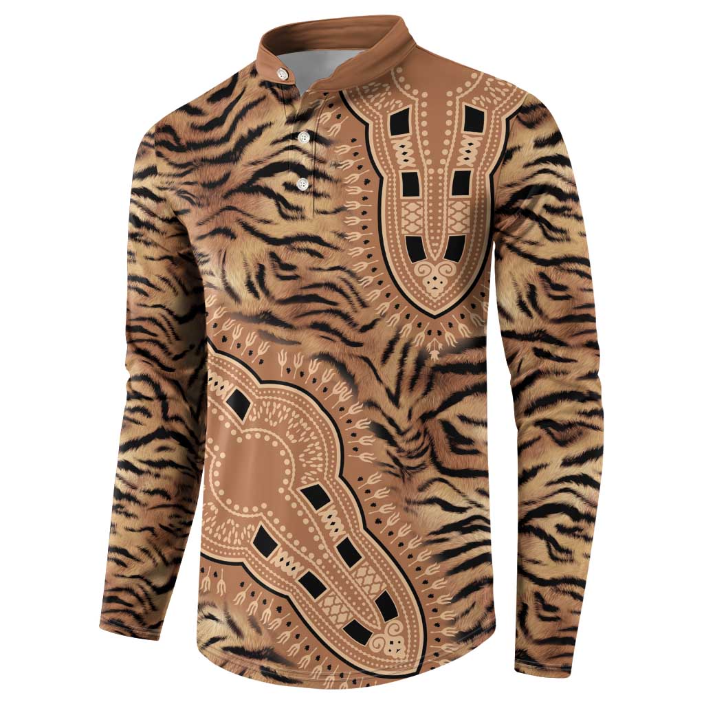 Africa Tiger Mix Dashiki Tribal Pattern Button Sweatshirt