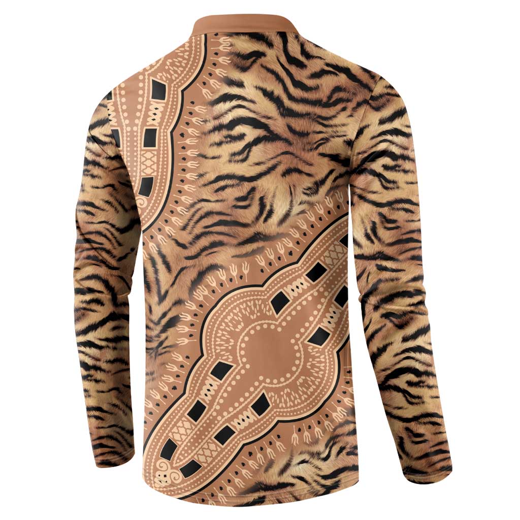 Africa Tiger Mix Dashiki Tribal Pattern Button Sweatshirt