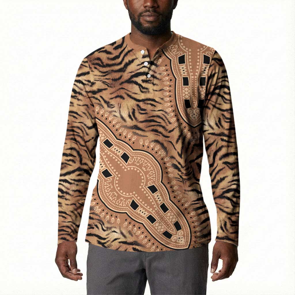 Africa Tiger Mix Dashiki Tribal Pattern Button Sweatshirt