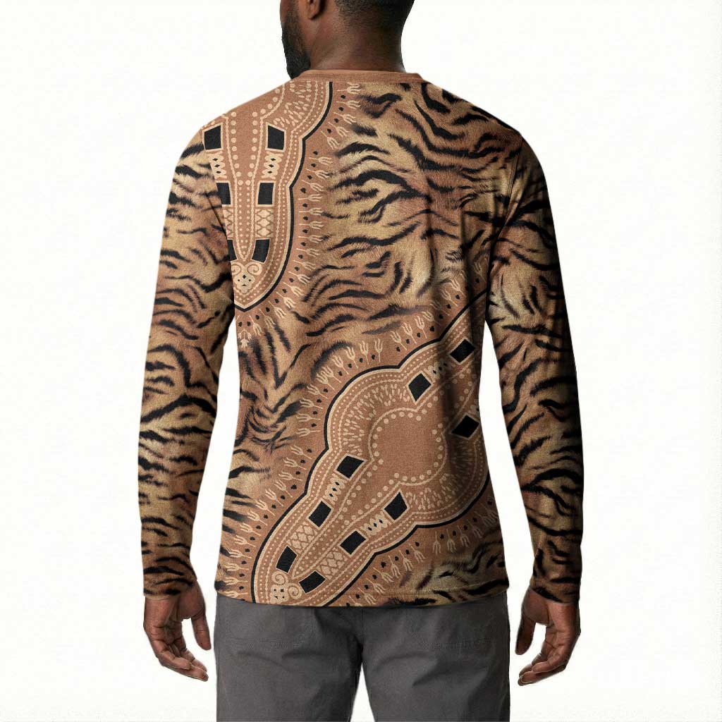 Africa Tiger Mix Dashiki Tribal Pattern Button Sweatshirt