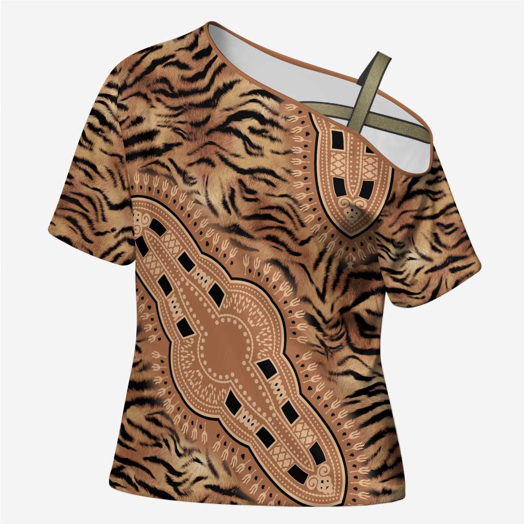 Africa Tiger Mix Dashiki Tribal Pattern Cross Shoulder Shirt