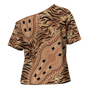 Africa Tiger Mix Dashiki Tribal Pattern Cross Shoulder Shirt